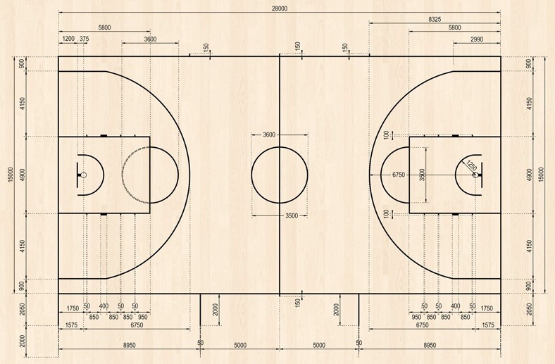 Bản vẽ sân bóng rổ tiêu chuẩn