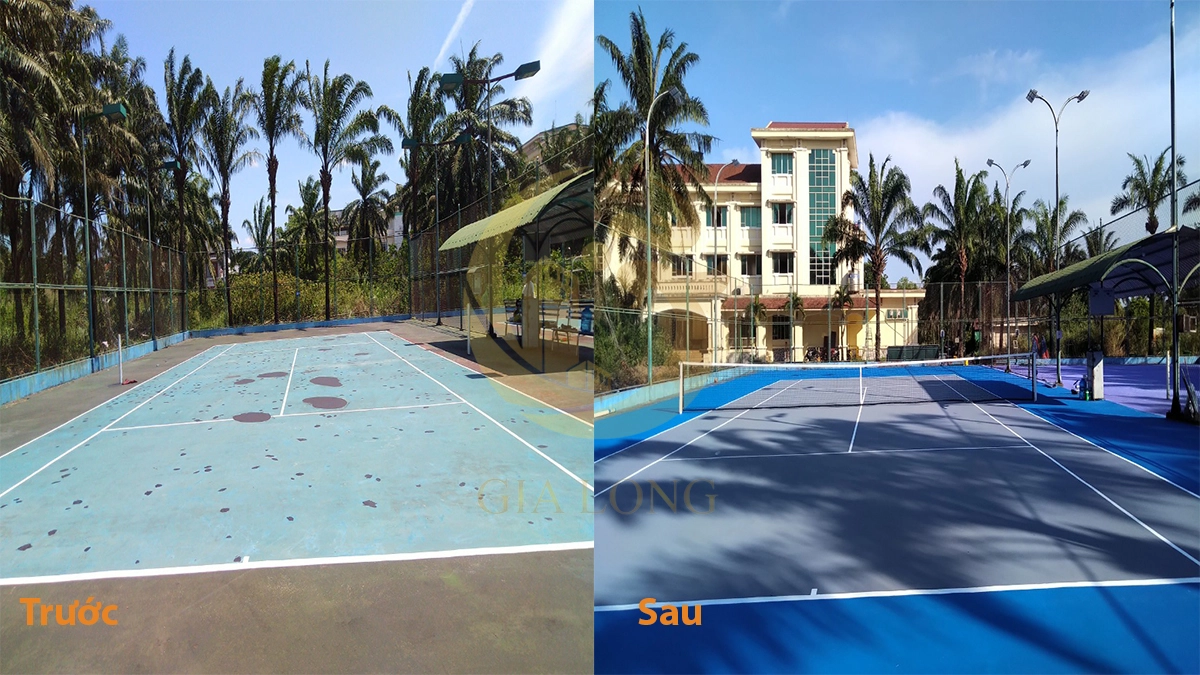 Cải tạo sân Tennis tại Quảng Trị, sơn mới lại bề mặt