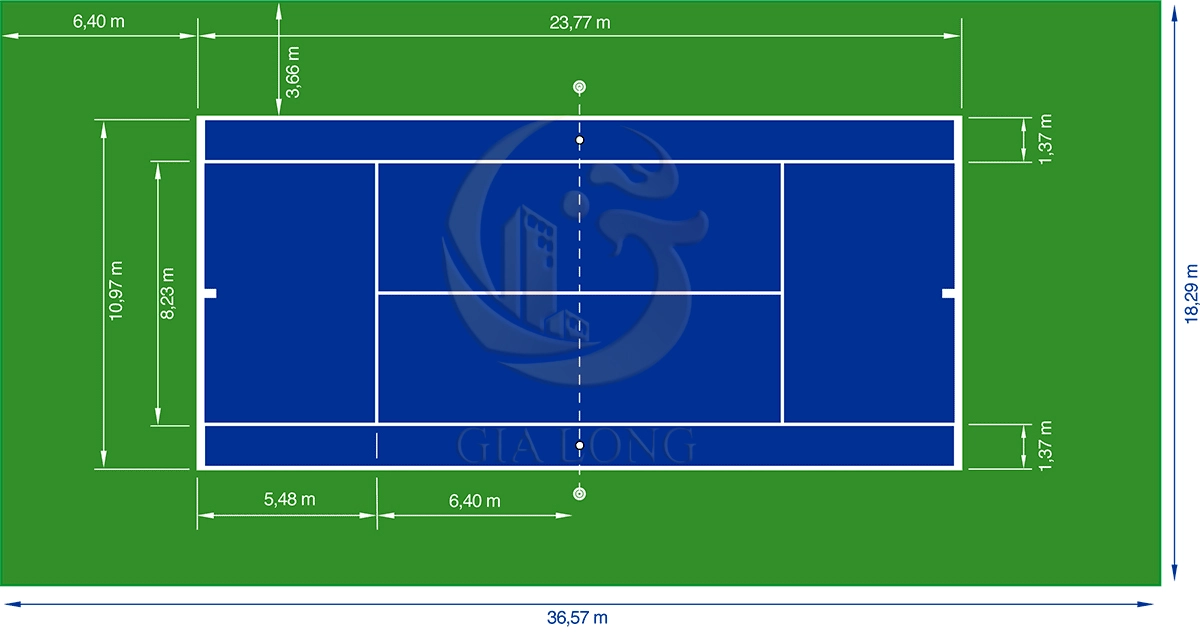 Kích thước tổng thể sân Tennis