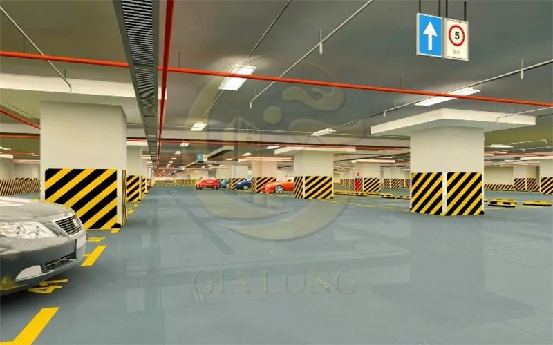 Sơn epoxy bãi đỗ xe với phụ gia chống trượt và kẻ vạch điều hướng